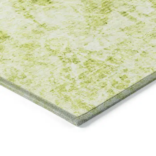 Lime Green Round Abstract Washable Non Skid Indoor Outdoor Area Rug Photo 7