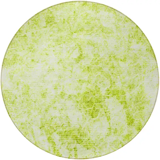 Lime Green Round Abstract Washable Non Skid Indoor Outdoor Area Rug Photo 5