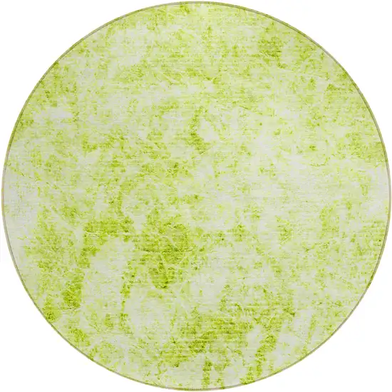 8' Round Lime Green Round Abstract Washable Non Skid Indoor Outdoor Area Rug Photo 2