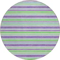 Photo of 8' Round Lime Green Round Striped Washable Non Skid Indoor Outdoor Area Rug