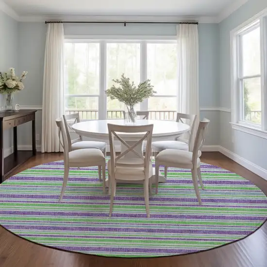 Green Purple and Blue Round Striped Washable Non Skid Indoor Outdoor Area Rug Photo 6