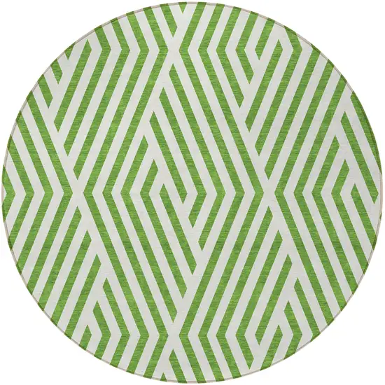 8' Round Lime Green and White Round Geometric Washable Non Skid Indoor Outdoor Area Rug Photo 5