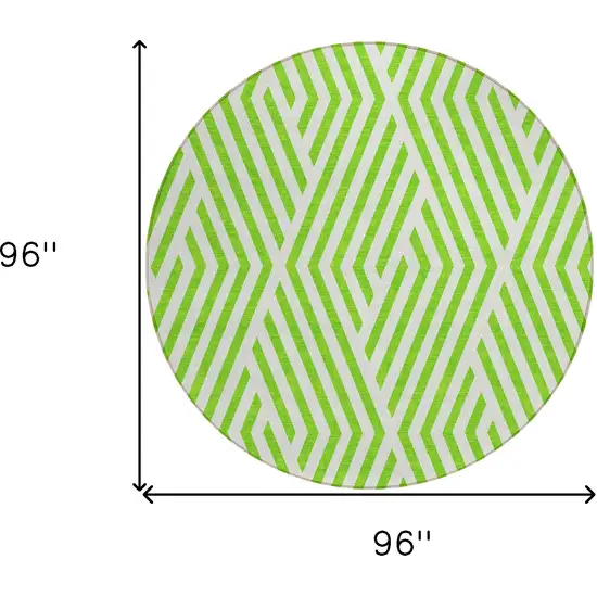 8' Round Lime Green and White Round Geometric Washable Non Skid Indoor Outdoor Area Rug Photo 3