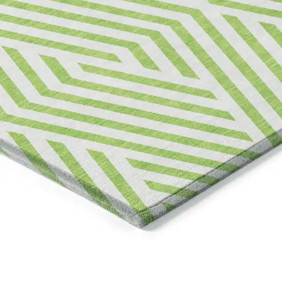 8' Round Lime Green and White Round Geometric Washable Non Skid Indoor Outdoor Area Rug Photo 7