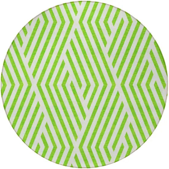 8' Round Lime Green and White Round Geometric Washable Non Skid Indoor Outdoor Area Rug Photo 4