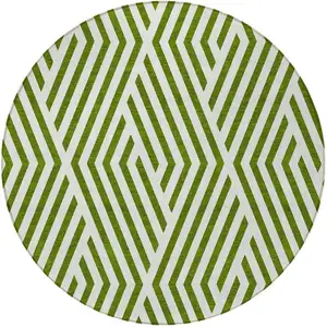 Photo of 8' Round Lime Green and White Round Geometric Washable Non Skid Indoor Outdoor Area Rug