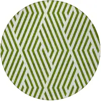 Photo of 8' Round Lime Green and White Round Geometric Washable Non Skid Indoor Outdoor Area Rug