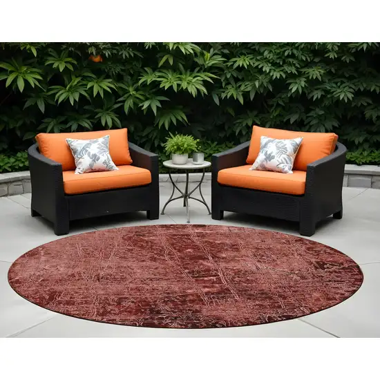 8' Round Merlot Round Abstract Washable Non Skid Indoor Outdoor Area Rug Photo 1