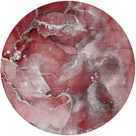 Merlot Round Abstract Washable Non Skid Indoor Outdoor Area Rug Photo 5