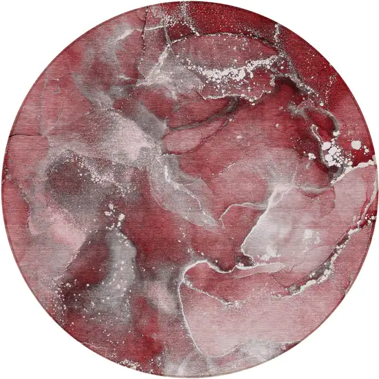 8' Round Merlot Round Abstract Washable Non Skid Indoor Outdoor Area Rug Photo 2