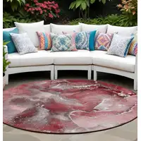 Photo of 8' Round Merlot Round Abstract Washable Non Skid Indoor Outdoor Area Rug