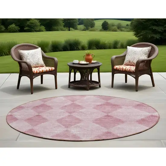 Merlot Round Geometric Washable Non Skid Indoor Outdoor Area Rug Photo 1