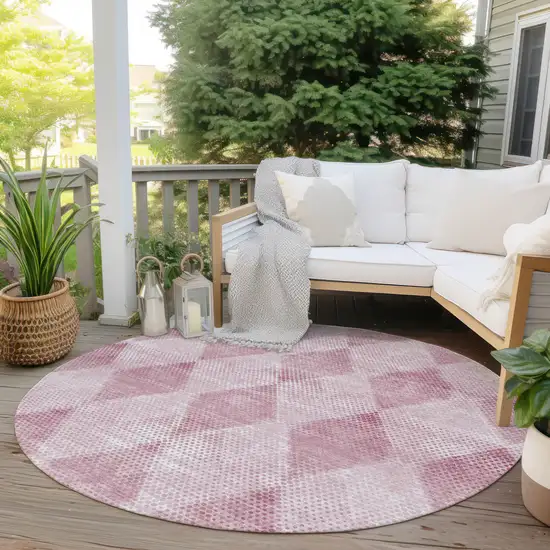 Merlot Round Geometric Washable Non Skid Indoor Outdoor Area Rug Photo 8