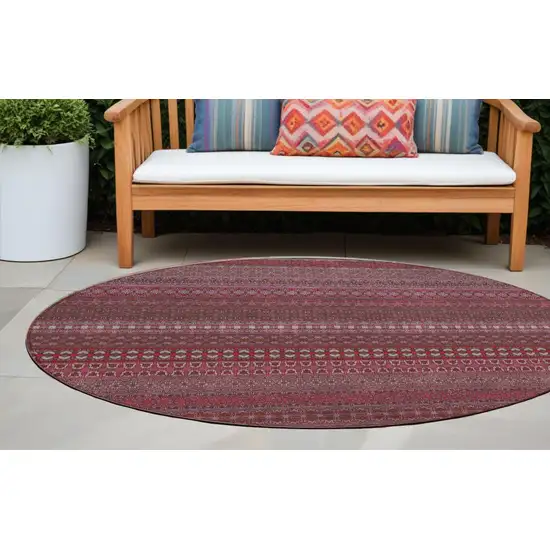 Merlot Round Striped Washable Non Skid Indoor Outdoor Area Rug Photo 1