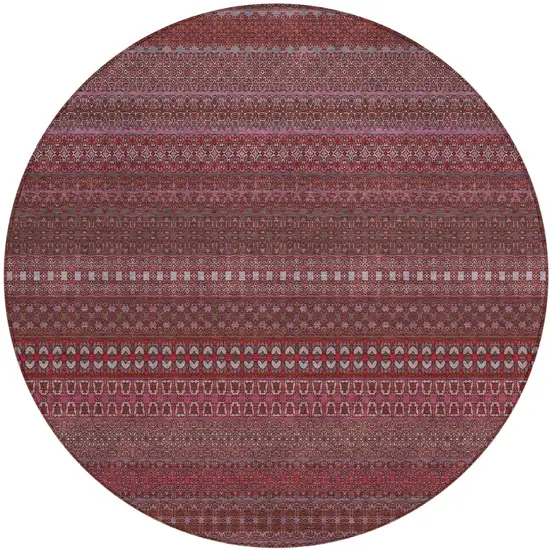 Merlot Round Striped Washable Non Skid Indoor Outdoor Area Rug Photo 2