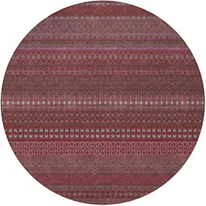 Photo of 8' Round Merlot Round Striped Washable Non Skid Indoor Outdoor Area Rug