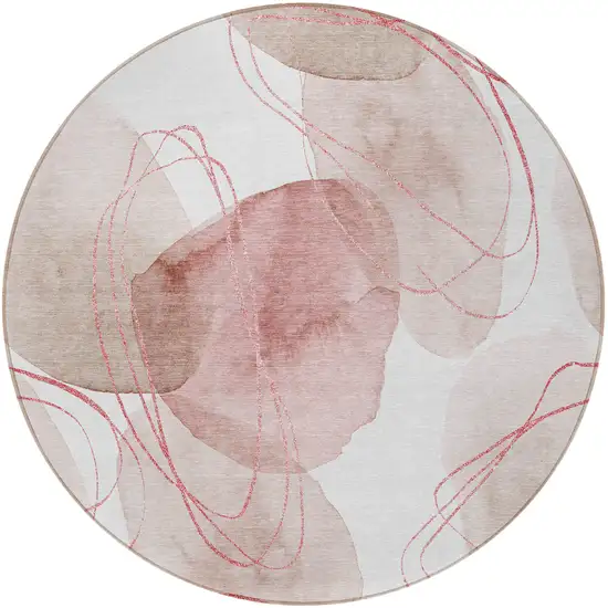 8' Round Merlot and Ivory Round Abstract Washable Non Skid Indoor Outdoor Area Rug Photo 5