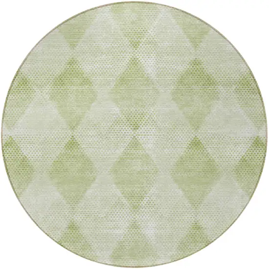 8' Round Mint Green Round Geometric Washable Non Skid Indoor Outdoor Area Rug Photo 5