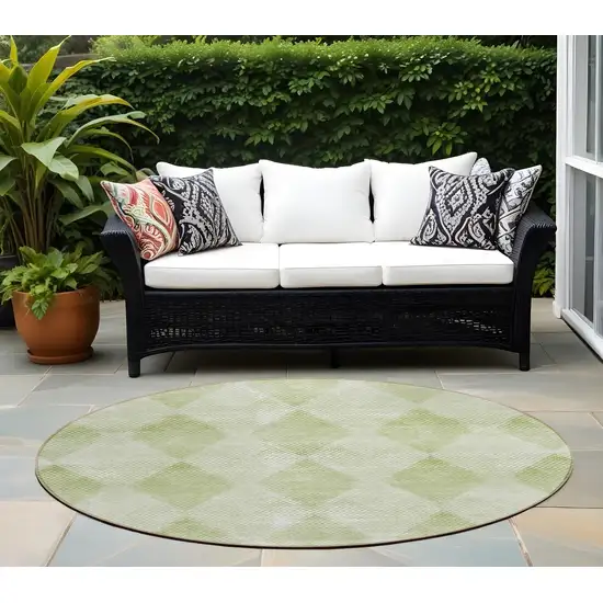 Mint Green Round Geometric Washable Non Skid Indoor Outdoor Area Rug Photo 1