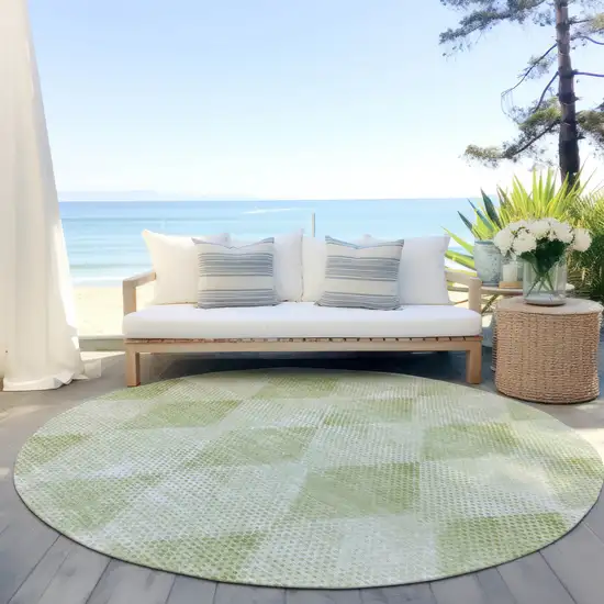 Mint Green Round Geometric Washable Non Skid Indoor Outdoor Area Rug Photo 8