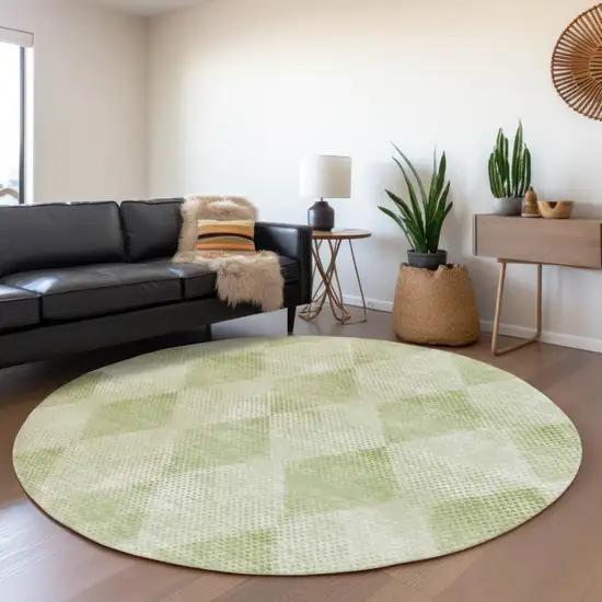 8' Round Mint Green Round Geometric Washable Non Skid Indoor Outdoor Area Rug Photo 9