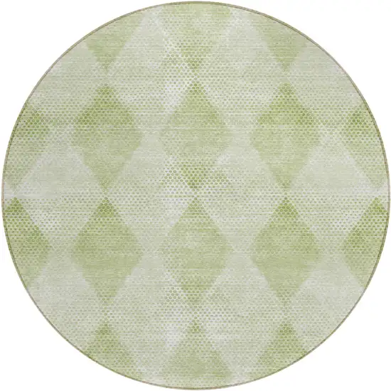 8' Round Mint Green Round Geometric Washable Non Skid Indoor Outdoor Area Rug Photo 2