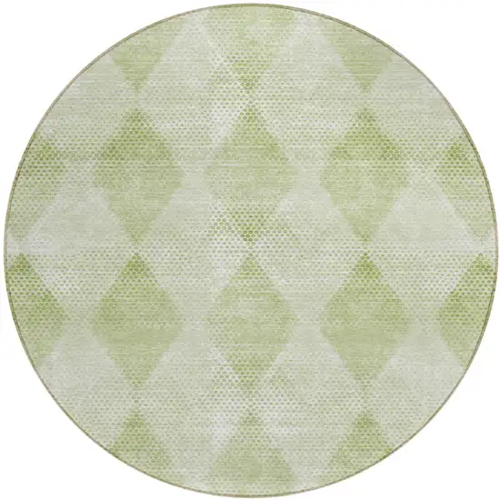 Mint Green Round Geometric Washable Non Skid Indoor Outdoor Area Rug Photo 2