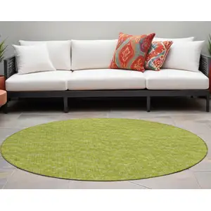 Photo of 8' Round Moss Green Round Geometric Washable Non Skid Indoor Outdoor Area Rug