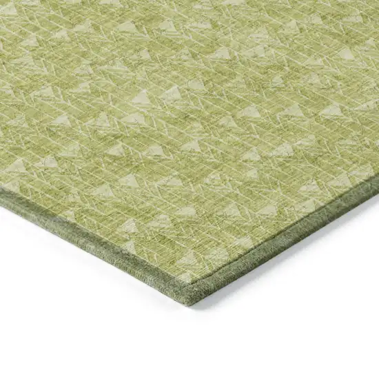 Moss Green Round Geometric Washable Non Skid Indoor Outdoor Area Rug Photo 7