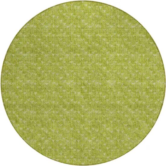 8' Round Moss Green Round Geometric Washable Non Skid Indoor Outdoor Area Rug Photo 2