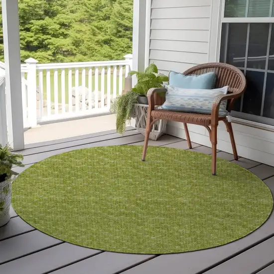 8' Round Moss Green Round Geometric Washable Non Skid Indoor Outdoor Area Rug Photo 8