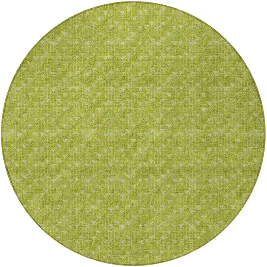 Moss Green Round Geometric Washable Non Skid Indoor Outdoor Area Rug Photo 5