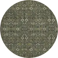 Photo of 8' Round Moss Green and Gray Round Floral Washable Non Skid Indoor Outdoor Area Rug