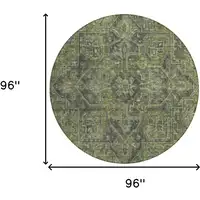 Photo of 8' Round Moss Green and Gray Round Oriental Washable Non Skid Indoor Outdoor Area Rug