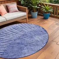 Photo of 8' Round Navy Blue Round Abstract Washable Non Skid Indoor Outdoor Area Rug