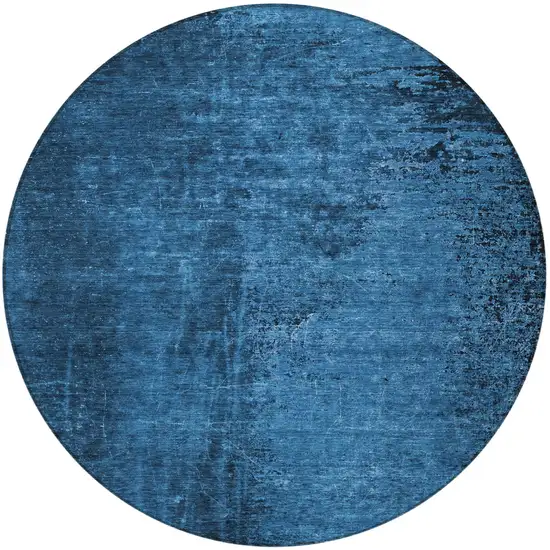 Navy Blue Round Abstract Washable Non Skid Indoor Outdoor Area Rug Photo 5