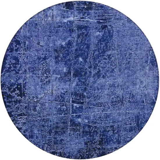 Navy Blue Round Abstract Washable Non Skid Indoor Outdoor Area Rug Photo 5