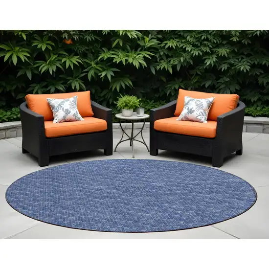 8' Round Navy Blue Round Geometric Washable Non Skid Indoor Outdoor Area Rug Photo 1