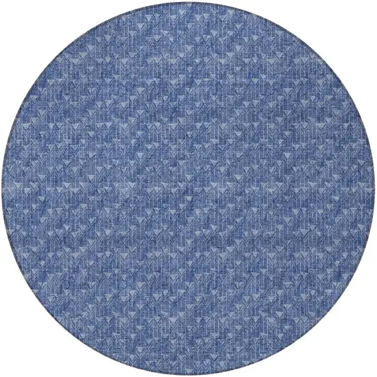 8' Round Navy Blue Round Geometric Washable Non Skid Indoor Outdoor Area Rug Photo 5