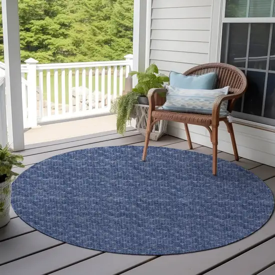 Navy Blue Round Geometric Washable Non Skid Indoor Outdoor Area Rug Photo 8