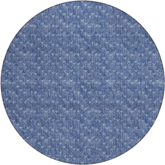 Navy Blue Round Geometric Washable Non Skid Indoor Outdoor Area Rug Photo 2