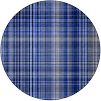 Photo of 8' Round Navy Blue Round Plaid Washable Non Skid Indoor Outdoor Area Rug