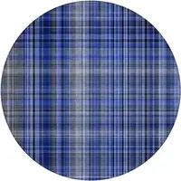 Photo of 8' Round Navy Blue Round Plaid Washable Non Skid Indoor Outdoor Area Rug