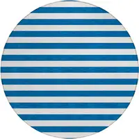 Photo of 8' Round Navy Blue Round Striped Washable Non Skid Indoor Outdoor Area Rug