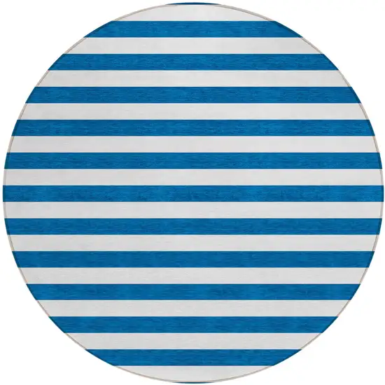 Navy Blue Round Striped Washable Non Skid Indoor Outdoor Area Rug Photo 2