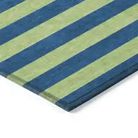 Photo of 8' Round Navy Blue Round Striped Washable Non Skid Indoor Outdoor Area Rug