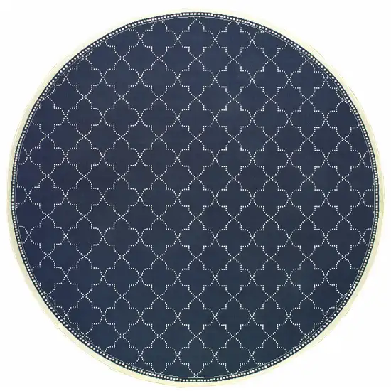 8' Round Navy Round Geometric Stain Resistant Indoor Outdoor Area Rug Photo 1