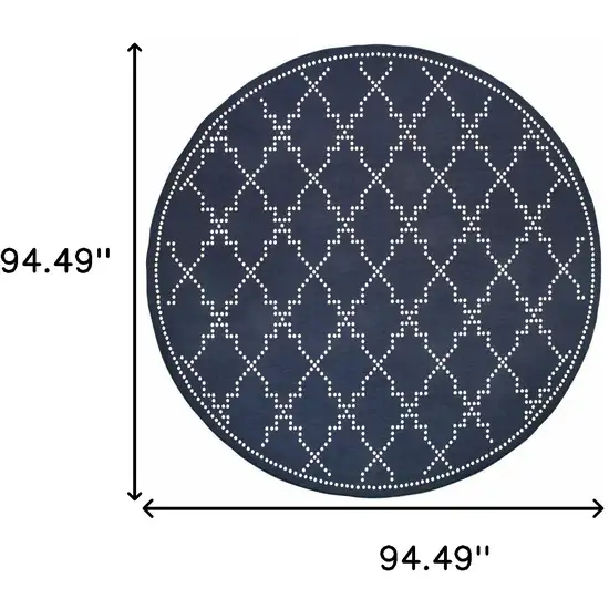 8' Round Navy Round Geometric Stain Resistant Indoor Outdoor Area Rug Photo 5