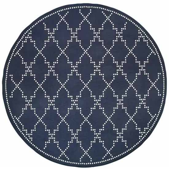 8' Round Navy Round Geometric Stain Resistant Indoor Outdoor Area Rug Photo 1