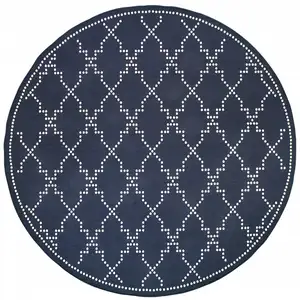 Photo of 8' Round Navy Round Geometric Stain Resistant Indoor Outdoor Area Rug